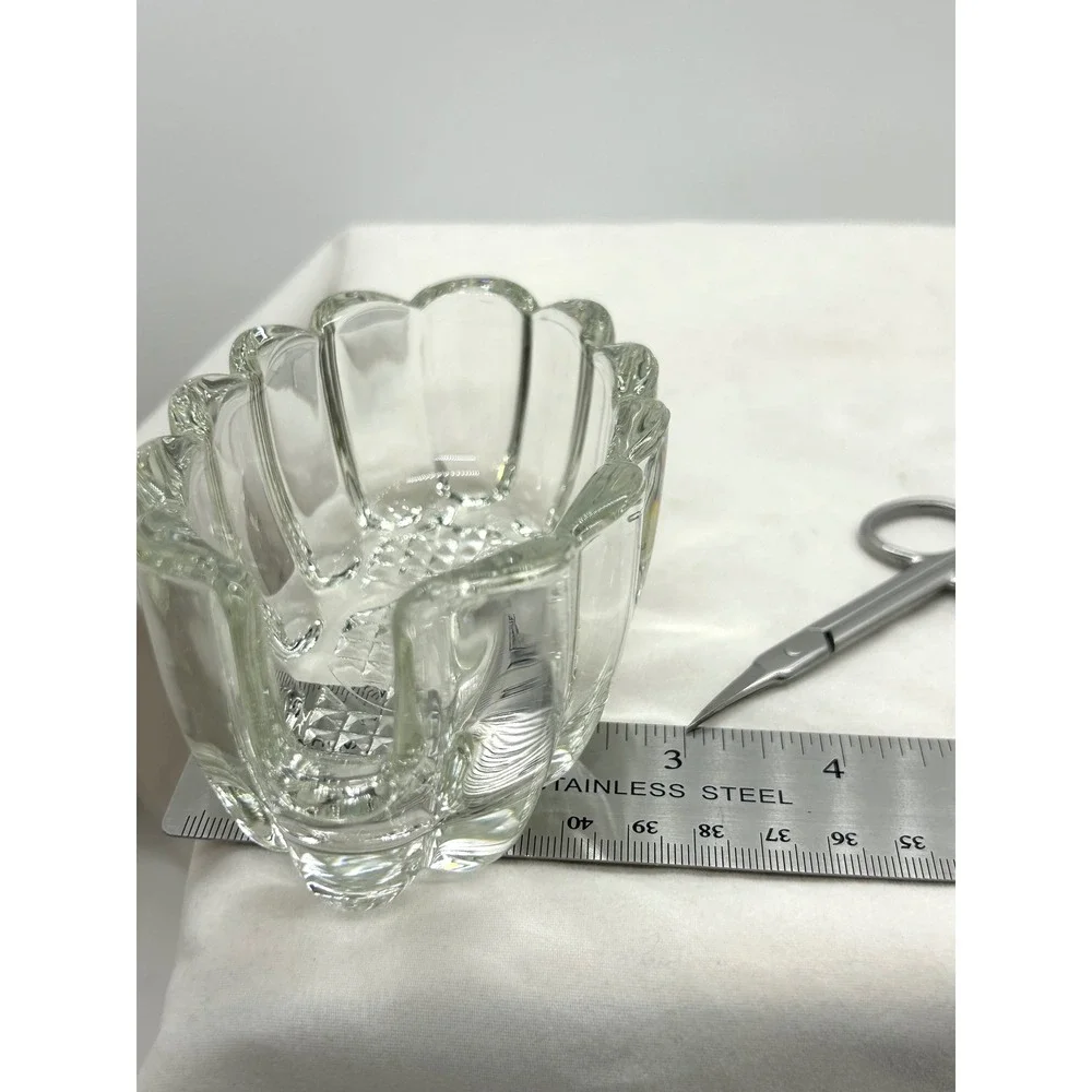 Vintage Clear Scalloped Ribbed Glass Condiment Serving Dishes Set of 2